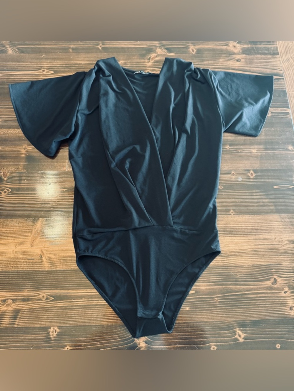 Zara Women’s Black Wrap-Front Short Sleeve Bodysuit M